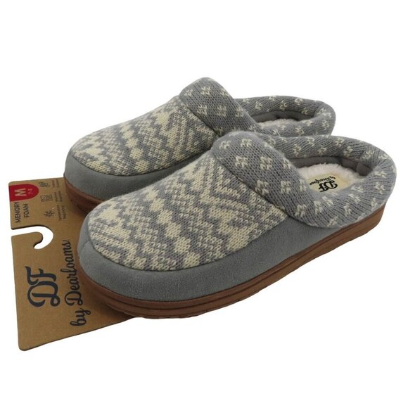 Dearfoams Medium 7-8 Gray Sweater Knit Indoor Outdoor Memory Foam Slippers NEW - Picture 1 of 13